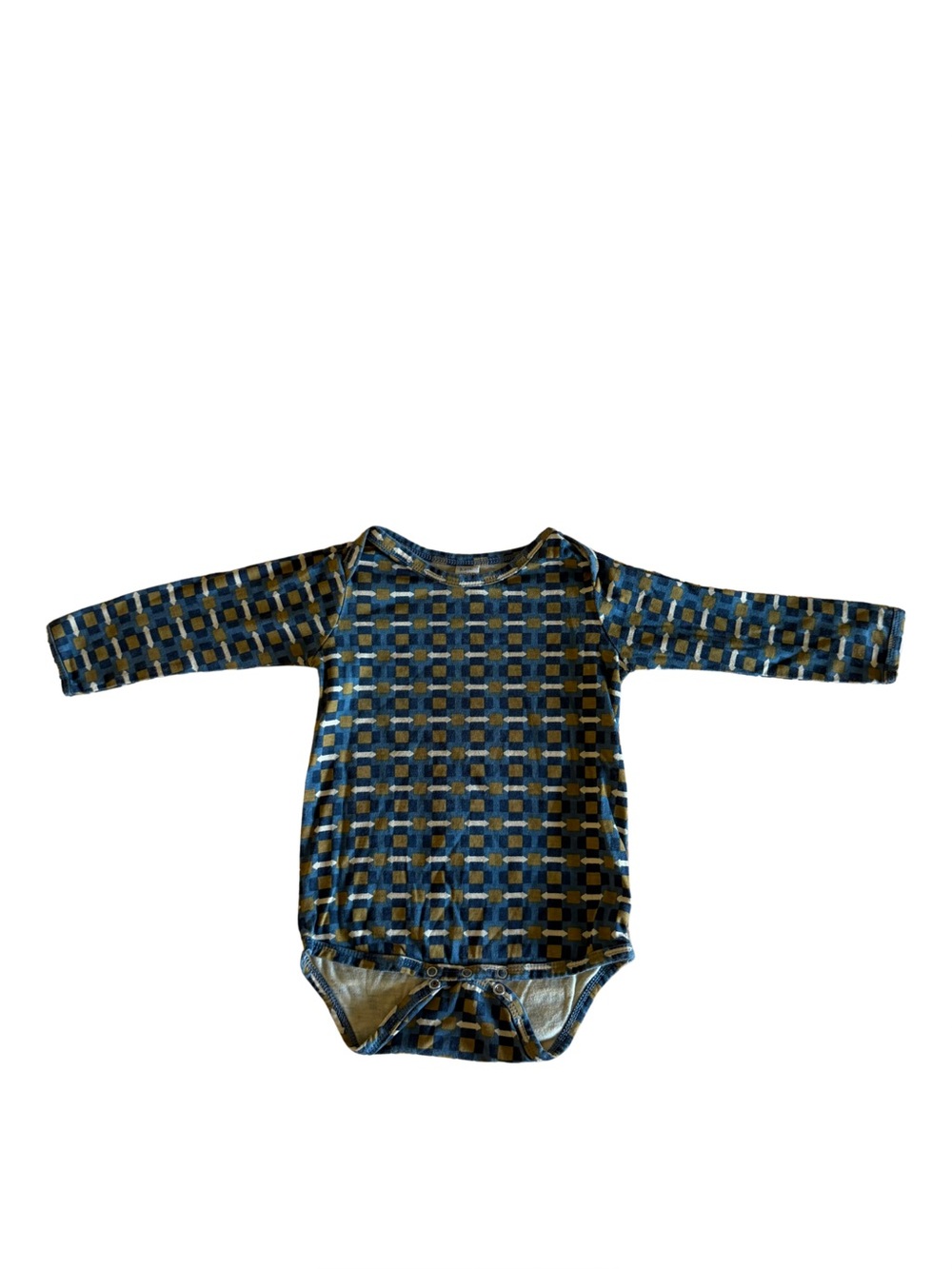 kate quinn long sleeve lap neck bodysuit | blue graphic | organic cotton 18-24M